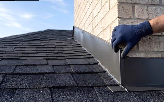 New flashing fitted and held along the brick seam